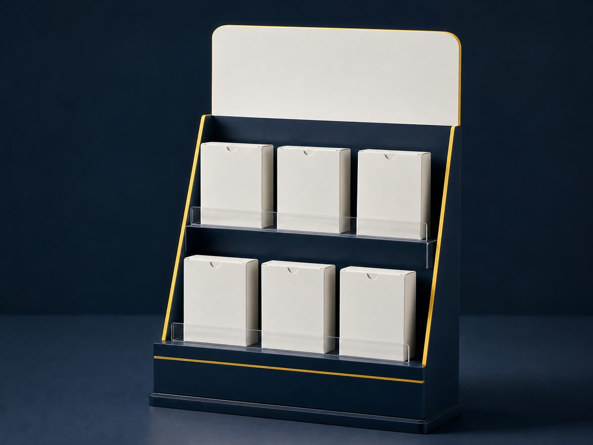Custom countertop retail product display with two shelves